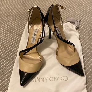 Jimmy Choo Black and Beige Ankle Strap Pumps. Size 39 (U.S size 8 1/2)